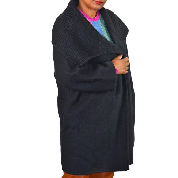 Vince Sweater Coat Black Wool Shawl Collar Knit Open Front Oversized Size Medium - Picture 15 of 15